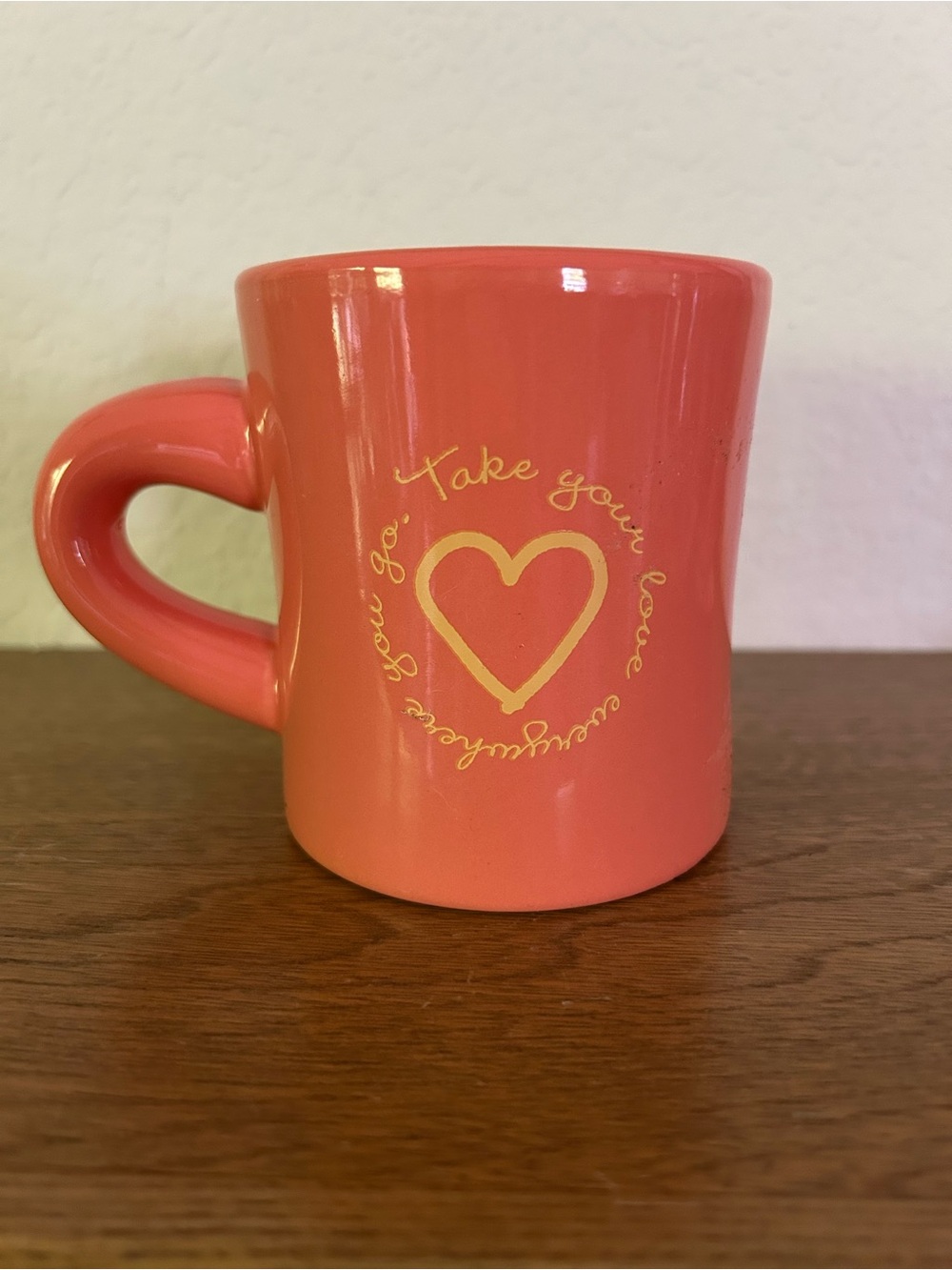 Life Is Good Coral Heart Ceramic Diner Mug - Take Your Love thick stem